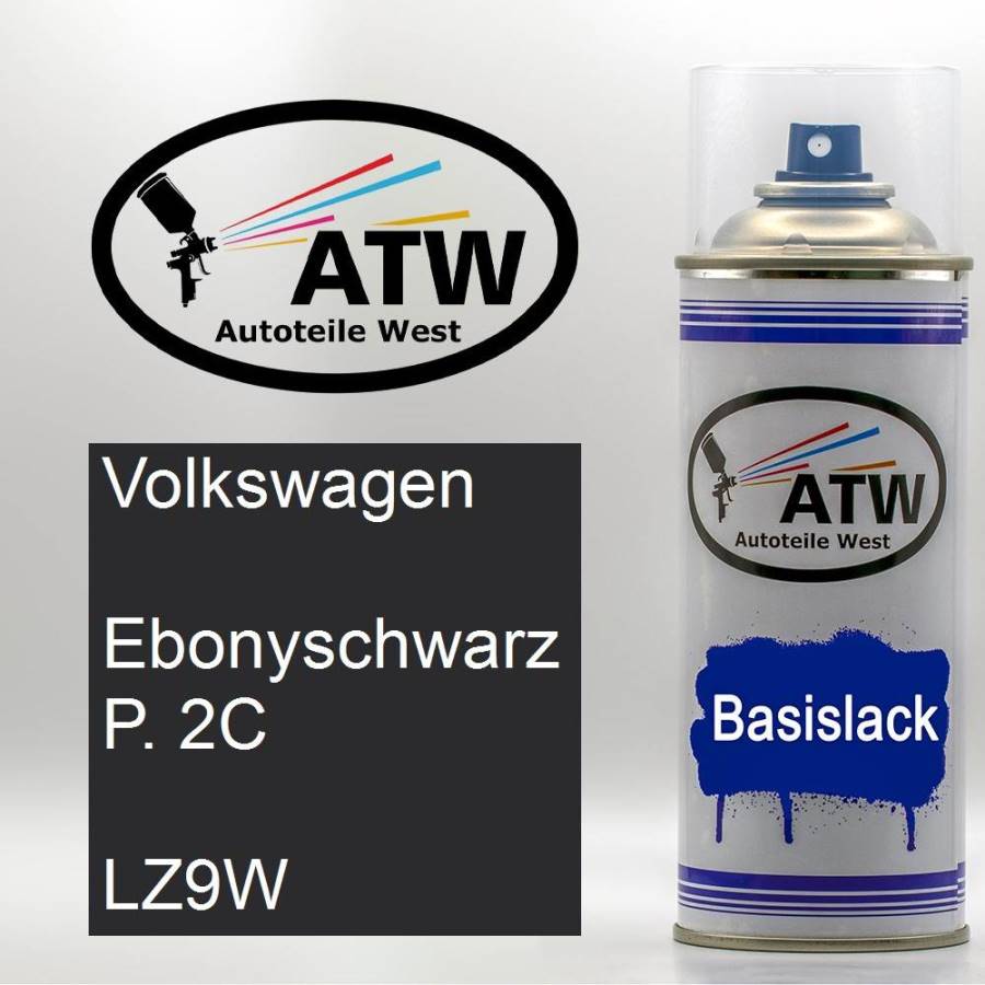 Volkswagen, Ebonyschwarz P. 2C, LZ9W: 400ml Sprühdose, von ATW Autoteile West.